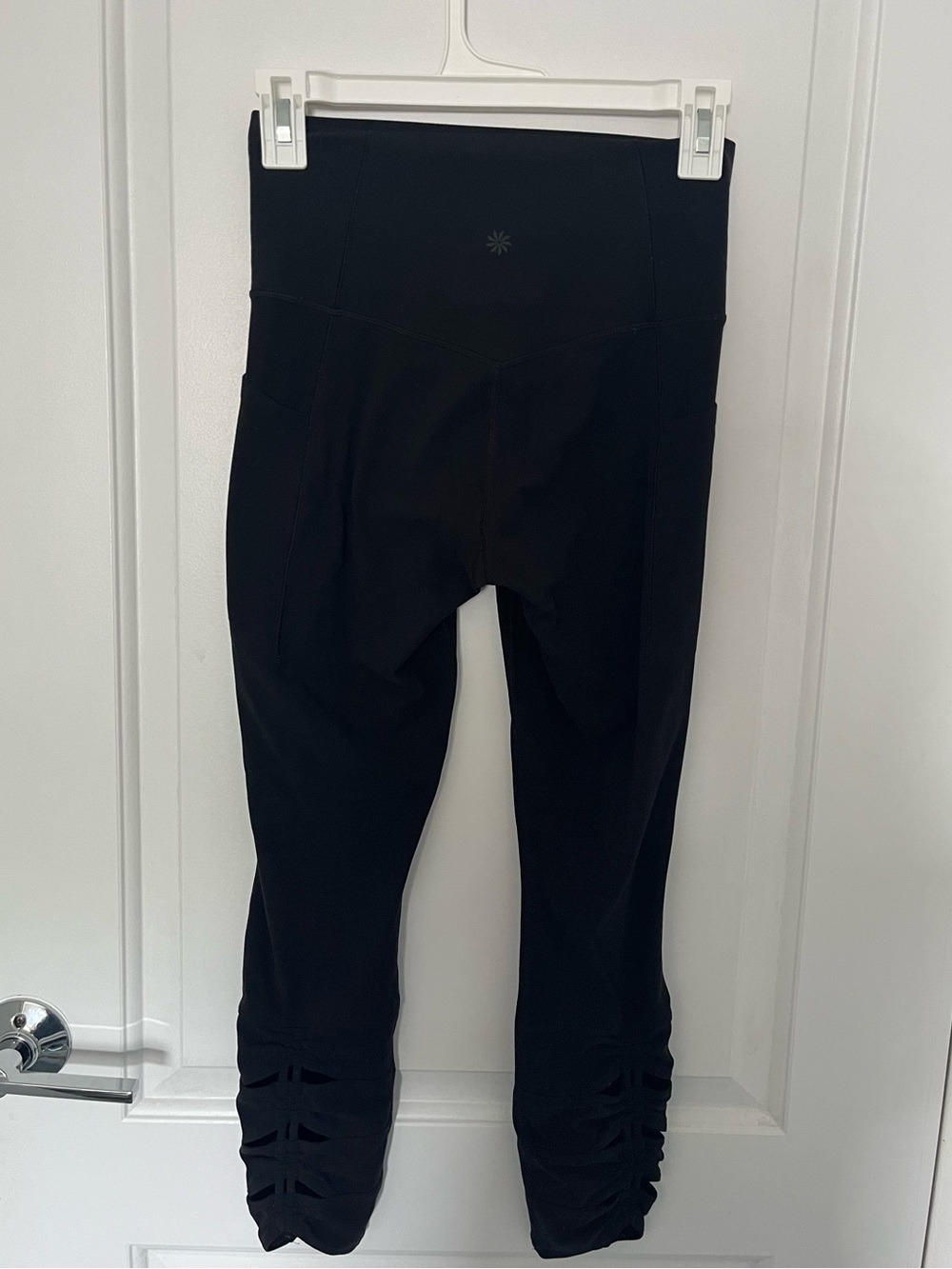Athleta Black Capri Leggings with Ruched Hem